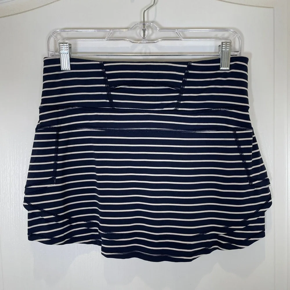 Athleta Skort Navy Blue White Striped Active‎ Built-In Shorts Tennis Golf Swim S